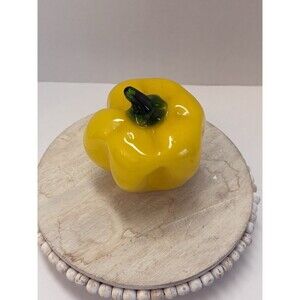 BLOWN ART GLASS VINTAGE YELLOW BELL PEPP VEGETABLE FRUIT BOWL TABLE CENTERPIECE